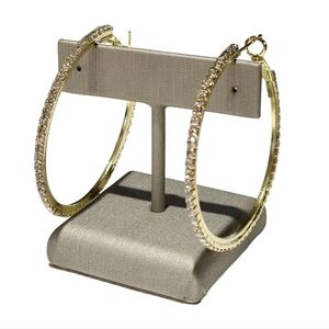 Bohemian Style Gold Plated Round Pave‎ Rhinestone Oversized Hoop Earrings 1.9in